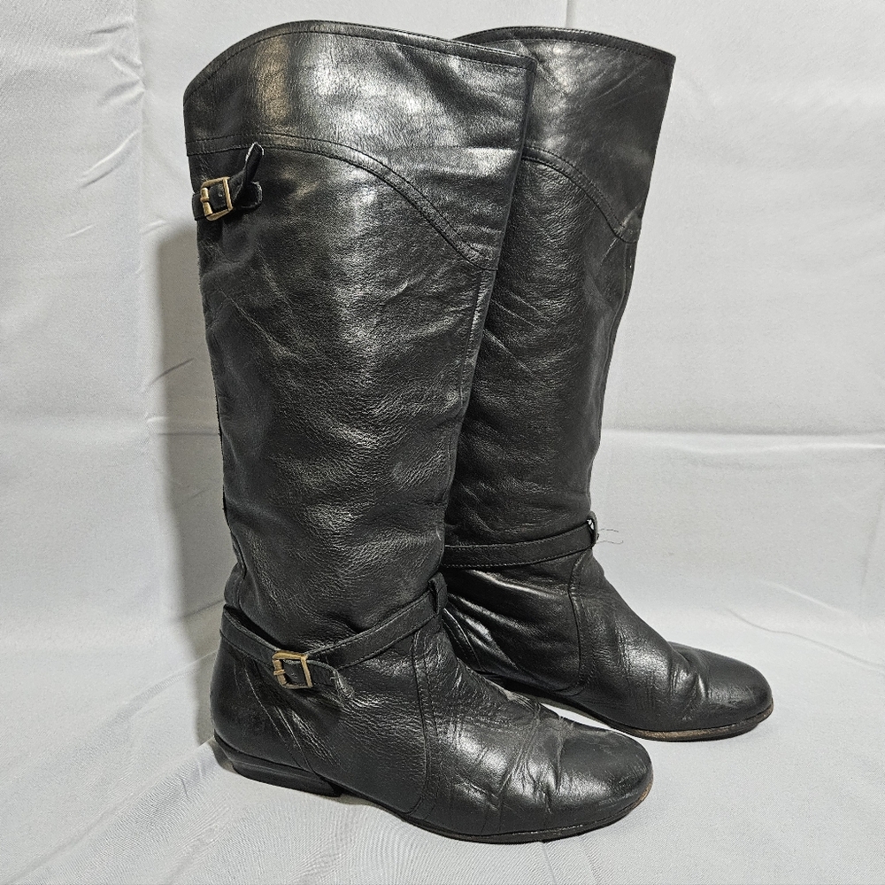 Dolce Vita Knee High Slouchy Black Leather Equestrian Pirate Flat Boots 10